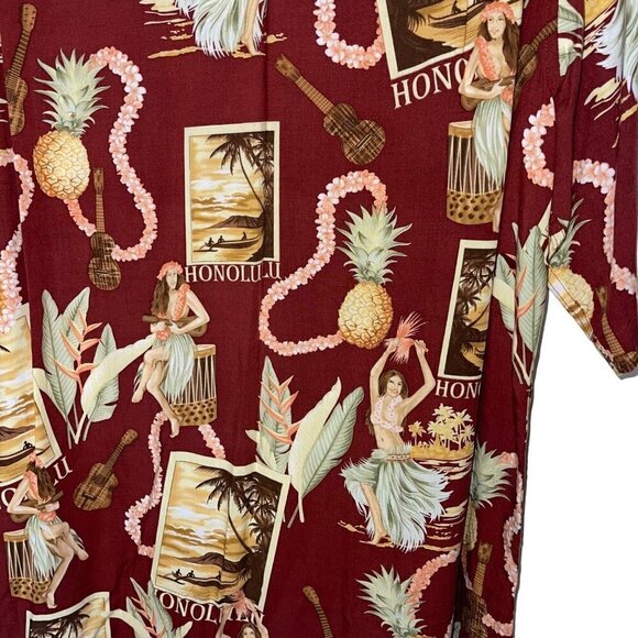 Reyn Spooner Mens Shirt Red Size Small Vintage Honolulu Hula Pineapple Print - Picture 6 of 9